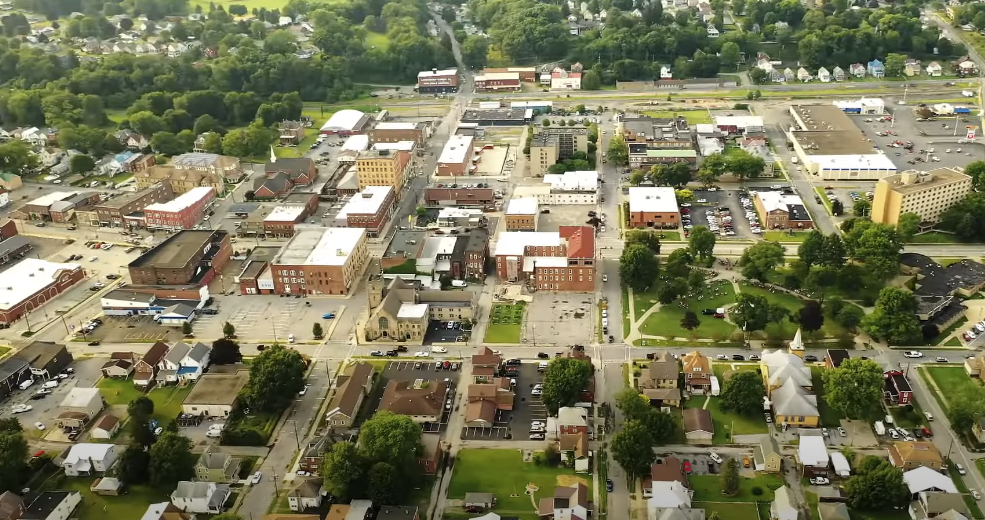A top-down view of a location in Punxsutawney.